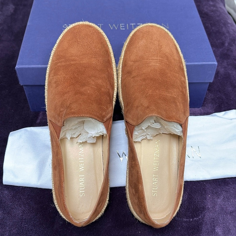 Stuart Weitzman brand new Nugal espadrille slip on sneaker in saddle suede 8.5